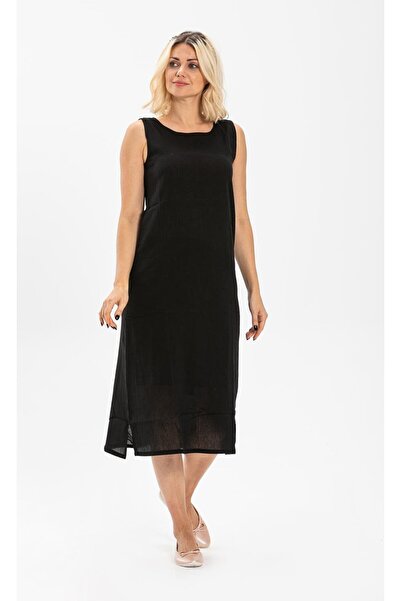 Eliş Şile Bezi Cotton Petticoat Thick Tank Top Suspender Chile Cloth Long Dress Lining Set of 2 Black-Black Syh/Syh