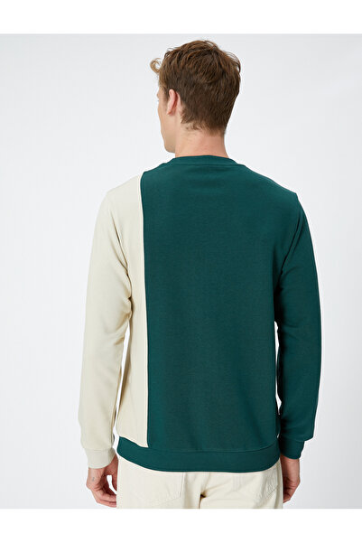 Koton Crew Neck Sweatshirt Color Blocked Label Printed Long Sleeve