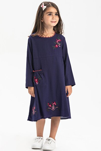 Eliş Şile Bezi Uzun Kol Şile Bezi Burçak Yazlık Çocuk Elbise Mor Mor