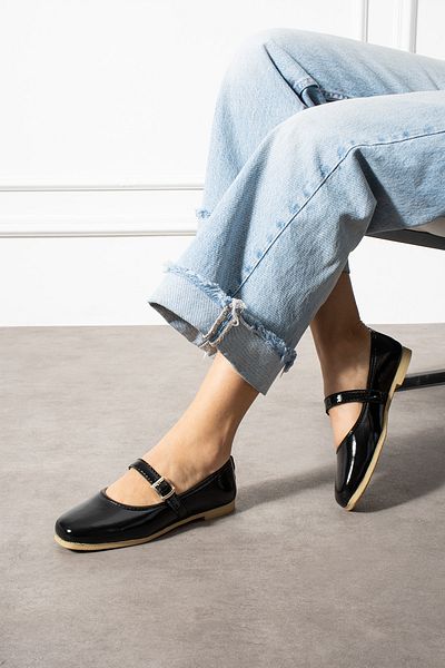 HKM shoes Women's Patent Leather Belted Daily Comfortable Lightweight Evening Dress Home Ballerina Shoes