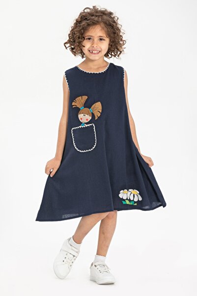 Eliş Şile Bezi Ece Şile Bezi Лятна рокля за момичета, тъмно синьо Lcvt