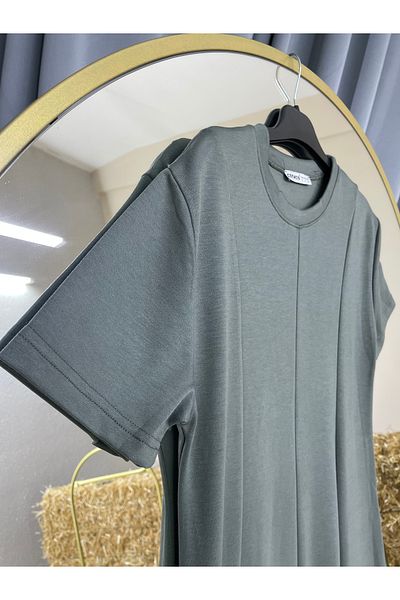 Güler Casual Army Green Color Flounce Modal Dress