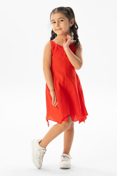 Eliş Şile Bezi Strappy Voile Emel Summer Children's Dress Coral Mrcn