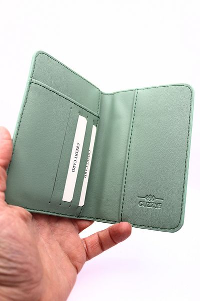 GUZZYLife Vegan Leather Credit Card Holder with Money Compartment Water Green Passport Case Passport Holder