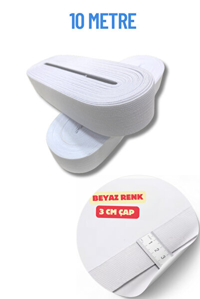 Kardelux Beyaz 3 Cm Eninde 10 Metre Geniş  Bel Paça Lastiği Lateks