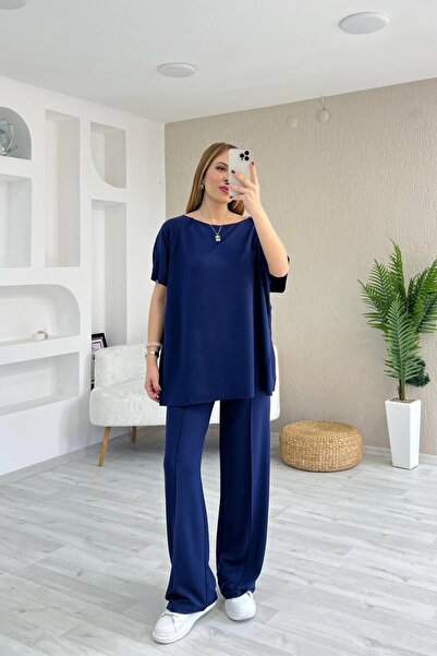 QİMYA BUTİK BUKETLI Γυναικεία βρώμικη ραφή Λεπτομερής κοντομάνικη αθλητική φόρμα κάτω - Top SET