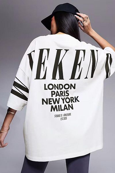 Millionaire Women's Ecru White Weekend Oversize Fit Loose Wide Fit Loose Cut T-Shirt