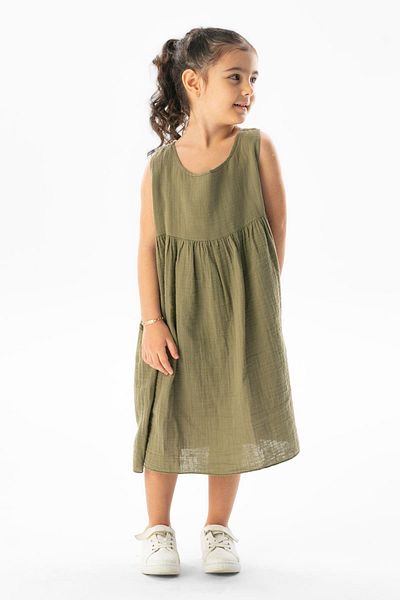 Eliş Şile Bezi Αμάνικο Wise Summer Muslin Παιδικό Φόρεμα Χακί Χκ