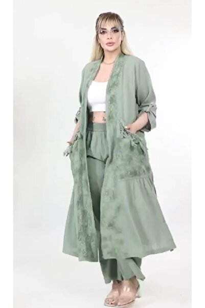 HaiModa Linen Suit - Top Long Pants, Loose Front Open