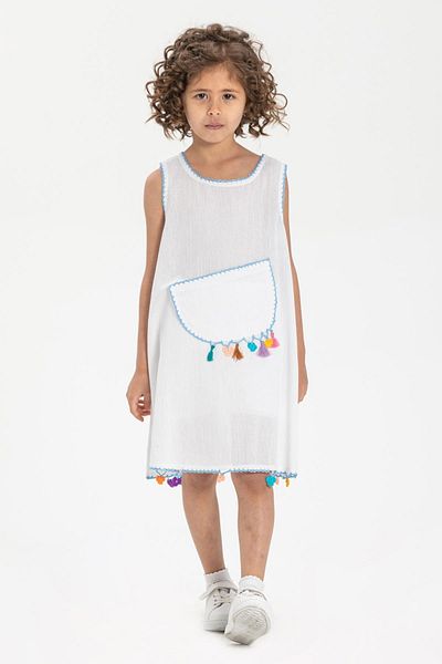 Eliş Şile Bezi Παιδικό καλοκαιρινό φόρεμα Mine Şile Diaper White Byz