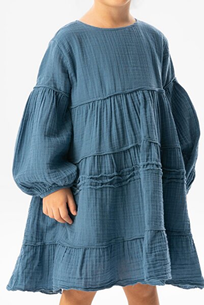 Eliş Şile Bezi Довгорука літня сукня з мусліну для дітей Indigo indg