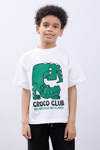 Perendi Μπλουζάκι για αγόρια 2 τεμαχίων Oversize - Croco Print Ecru & Μαύρο Συνδυασμός