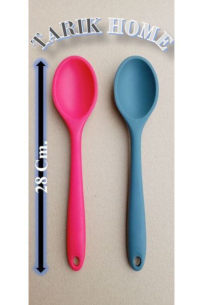 TARIK HOME Set of 2 Red Gray 28 cm Ultra Hard Tip High Heat Resistant Silicone Serving Spoon