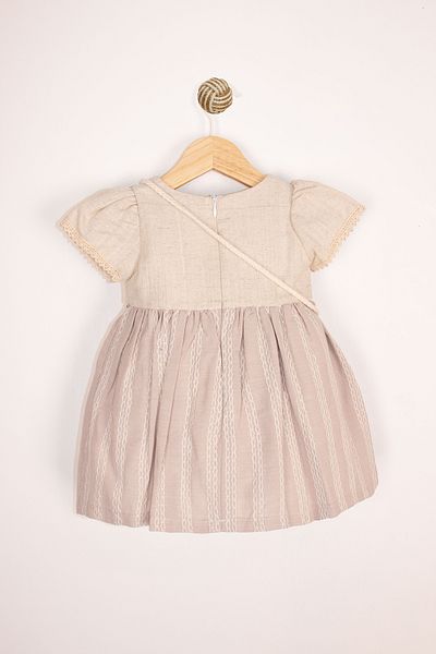 Bombili Embroidered Floral United Vest with Button Bag Eid Short Sleeve Girl's Dress