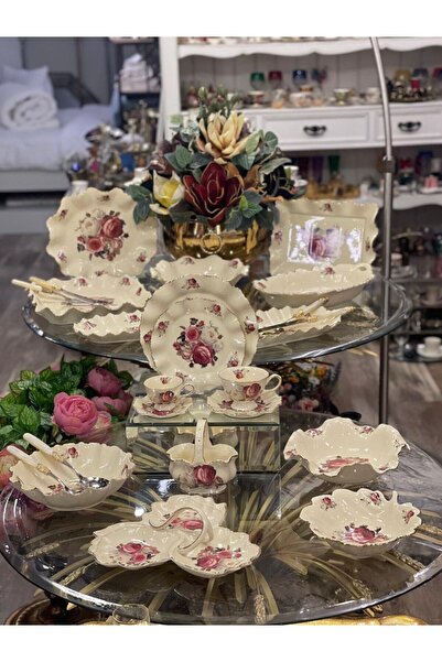 ROY KING Porcelain 6-Piece Serving Plate 25 cm Cream Gold Rose Pattern Rose