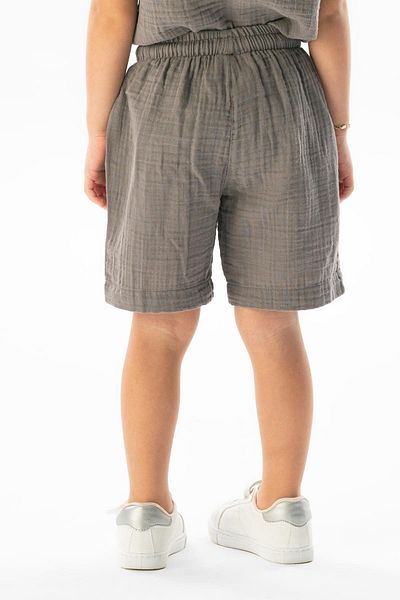 Eliş Şile Bezi Western Pocket Detailed Summer Muslin Girls' Shorts Gray Gray