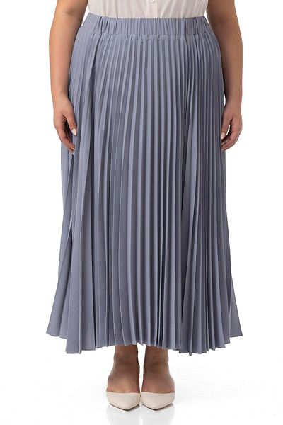 DISENTIS MODEST Large Size Pleated Long Light Gray Skirt with Elastic Waist