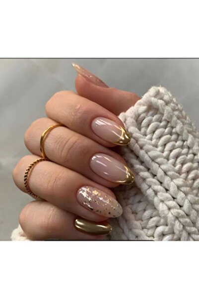 Butik Gold/Nude Altın Detaylı Nude 24'lü Takma Tırnak Seti