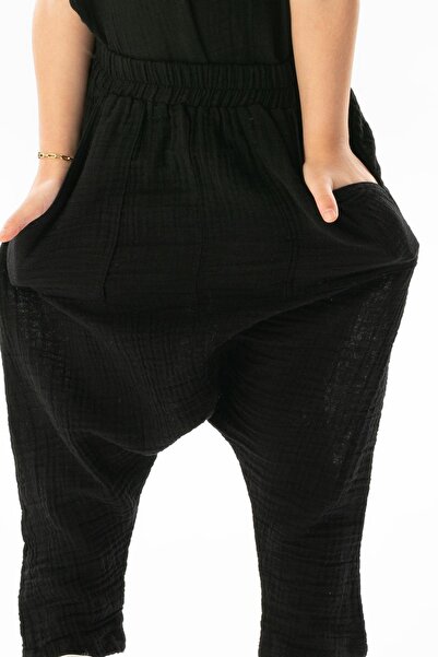 Eliş Şile Bezi Western Summer Muslin Girl's Shalwar Black Black