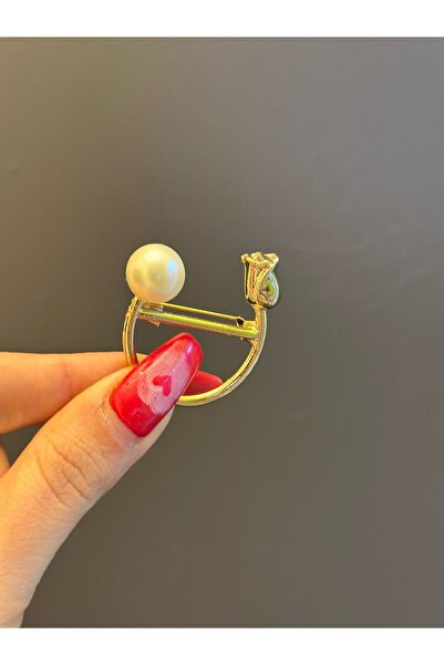 Gönülden Tasarım 4X3 CM LALELİ İNCİLİ TASARIM BROŞ YAKA TÜRBAN GİYİM AKSESUARI