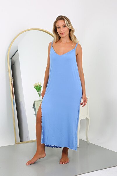 Akbeniz Women's Plus Size Rope Strap Cotton Long Nightgown 12106