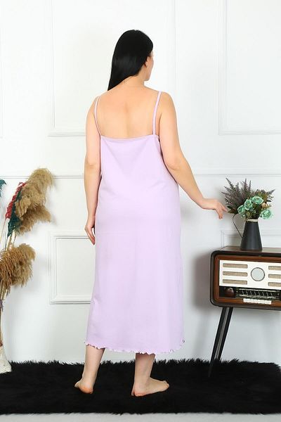 Akbeniz Lilac Cotton Long Nightgown - Plus Size, Rope Strap 12100