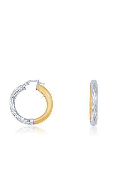 Diamond Line-Gülaylar Sarı Beyaz Altın 14 Ayar Halka Küpe