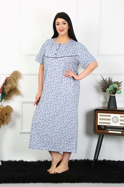 Akbeniz Γυναικείο κοντομάνικο νυχτικό Indigo Mother Plus Size 1374