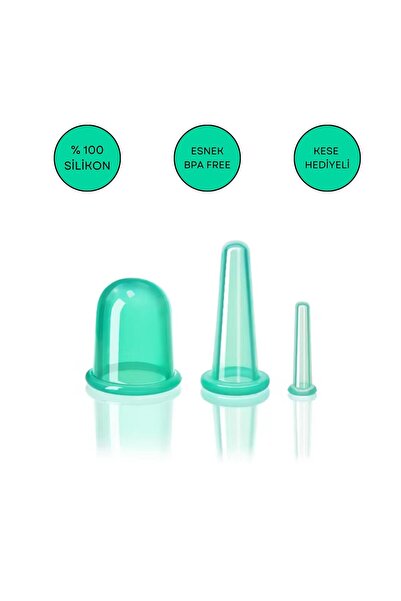 Naturachi Silikon Vakumlu Yüz Ve Boyun Masaj Kupa Seti 3'lü Yeşil Renk