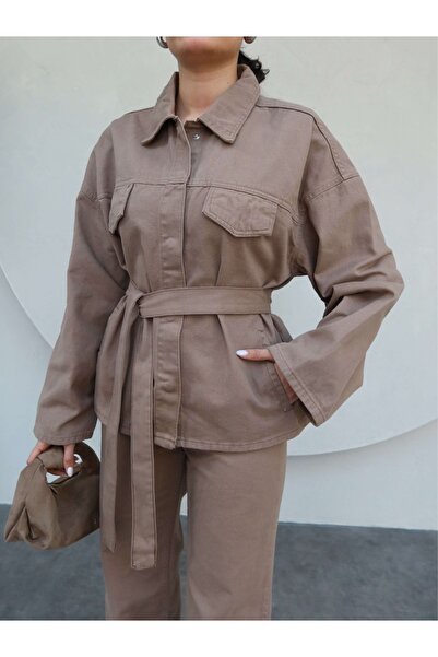 ESRAHELVACI Placket Lapel Denim Shirt Pants Set