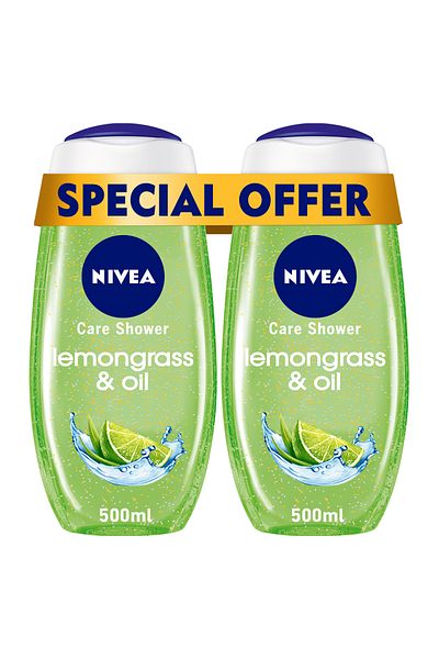 NIVEA Lemongrass & Oil Shower Gel, Caring Oil Pearls, Lemongrass Scent, 500ml, Pack of 2