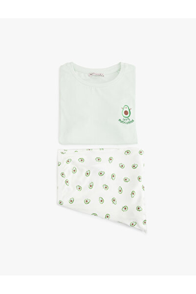 Koton Viskon Avokado Baskılı Şortlu Pijama Takımı