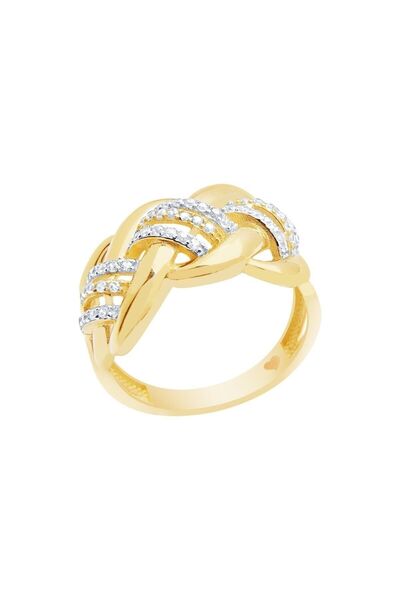 Diamond Line-Gülaylar 14 Ayar Sarı-beyaz Altın Trend Burgu Yüzük