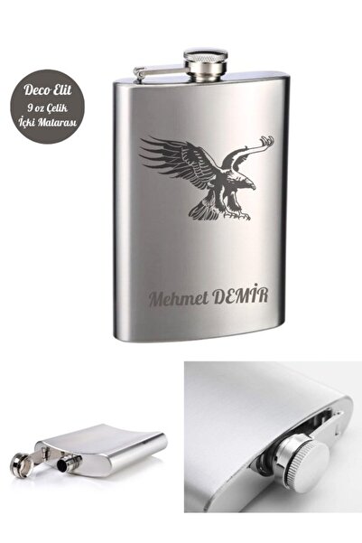 HediyeFilesi Kişiye Özel Kartal Temalı 9 Oz Çelik Cep Matarası 266 Ml İçecek ...