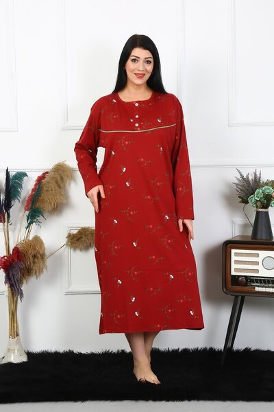 Akbeniz Cămașă de noapte pentru femei, cu mânecă lungă, roșu Claret, 1364