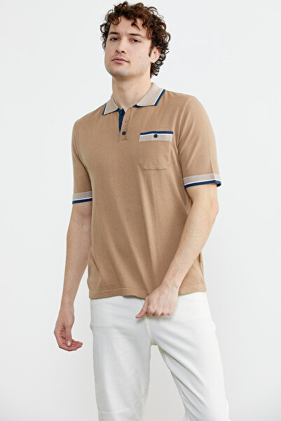 Sementa Πλεκτό μπλουζάκι από βαμβακερό με τσέπες σε συνδυασμό χρωμάτων - Camel