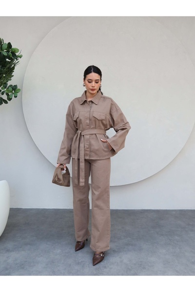 ESRAHELVACI Placket Lapel Denim Shirt Pants Set