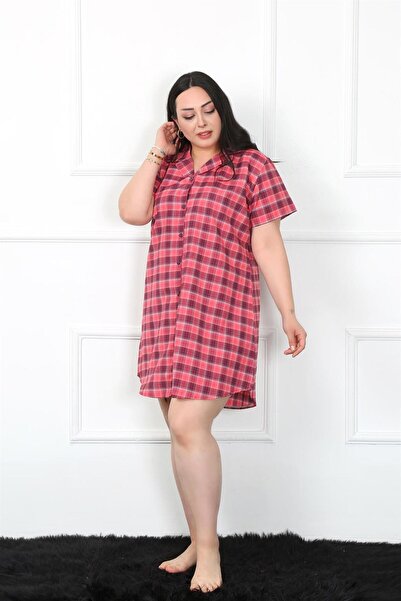 Akbeniz Plus Size Buttoned Woven Tunic Nightgown - 1024