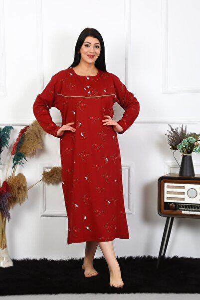 Akbeniz Cămașă de noapte pentru femei, cu mânecă lungă, roșu Claret, 1364