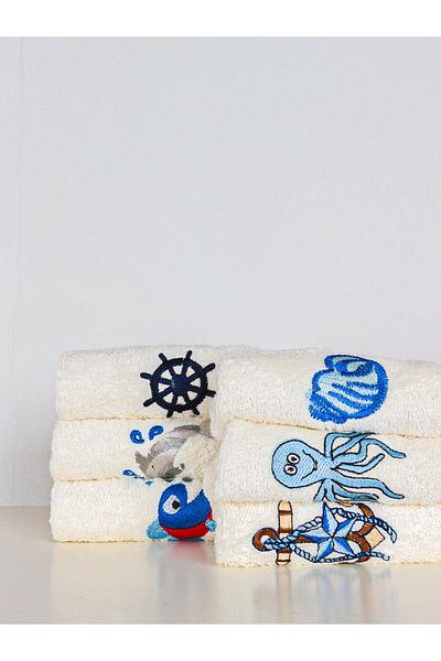 Ender Home Moodkitchen 6-Piece Kitchen Towels – Sea Pattern, 30X30 Cm, 100% Cotton
