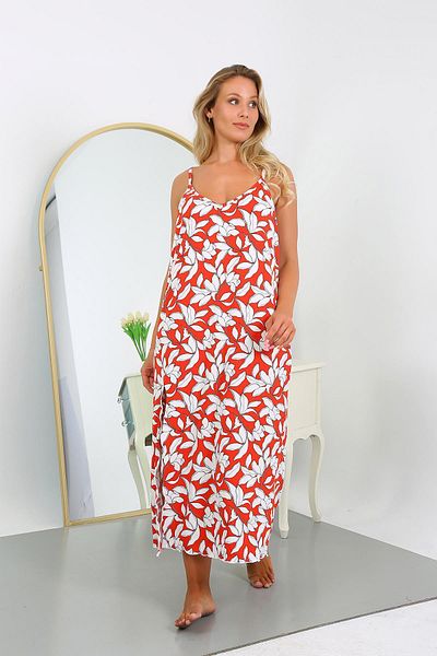 Akbeniz Women's Large Size Rope Strap Cotton Long Nightgown 12105