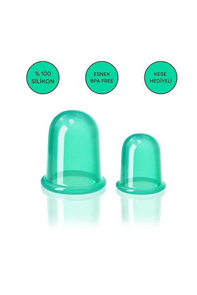 Naturachi Silikon Vakumlu Selülit Ve Boyun Masaj Kupa Seti 2'li Yeşil Renk