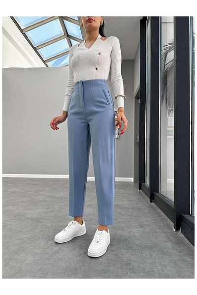 BE CHİC Pantaloni de damă cu talie înaltă, lungime gleznă, țesuți de calitate premium, morcovi KR1000