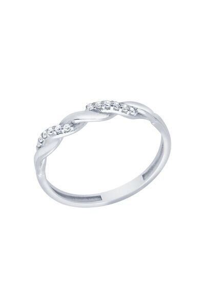 Diamond Line-Gülaylar 14 Ayar Beyaz Altın Trend Burgu Yüzük
