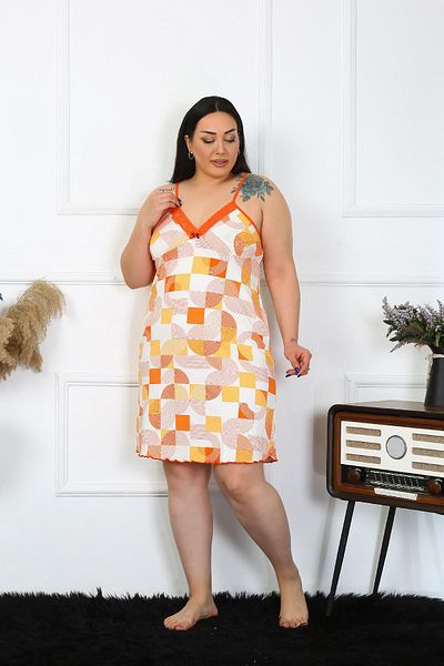 Akbeniz Large Size Cotton Women's Nightgown with Rope Straps - 1027