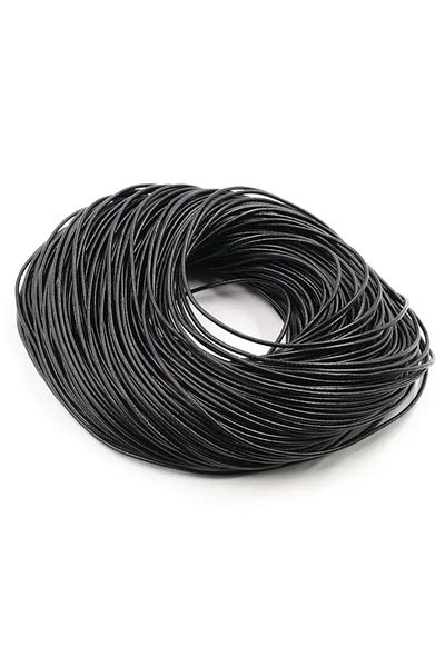 BGA 100% заварена телешка кожа, кръгла корда за бижута, 5 м / 10 м, черна, 3 мм