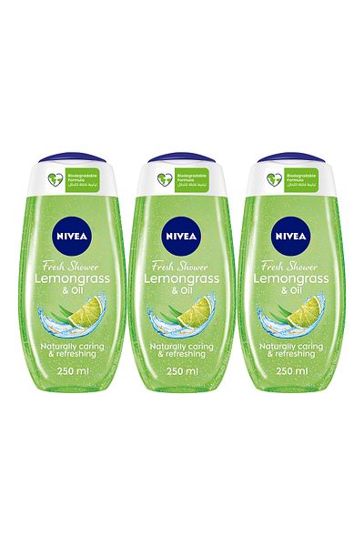 NIVEA Lemongrass & Oil Shower Gel, Caring Oil Pearls, Lemongrass Scent, 250ml, Pack of 3