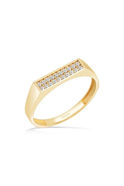 Diamond Line-Gülaylar Altın Minimal Taş Sıralı Yüzük - Modern Zarafetin Parla...