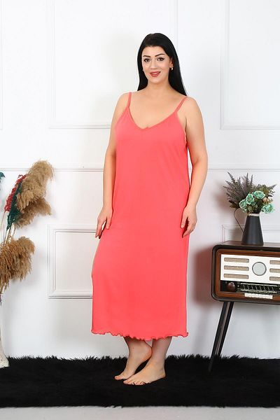 Akbeniz Large Size Cotton Salmon Long Nightdress - Rope Strap 12100