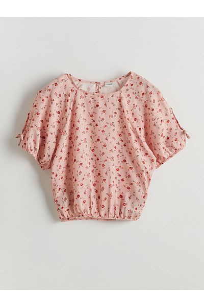 LC Waikiki Crew Neck Floral Girl's Crop Blouse